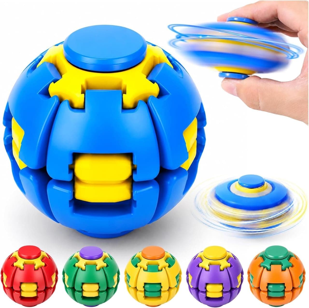 Kidoyz 2 Pack Press to Spin Fidget Ball, 360° Rotating Fidget Spinner Ball, Quiet Sensory Stress Relief Toy for Adults, Kids, Teens, Students, Office Desk, ADHD, Autism, Anxiety Relief, Portable Pocket Size