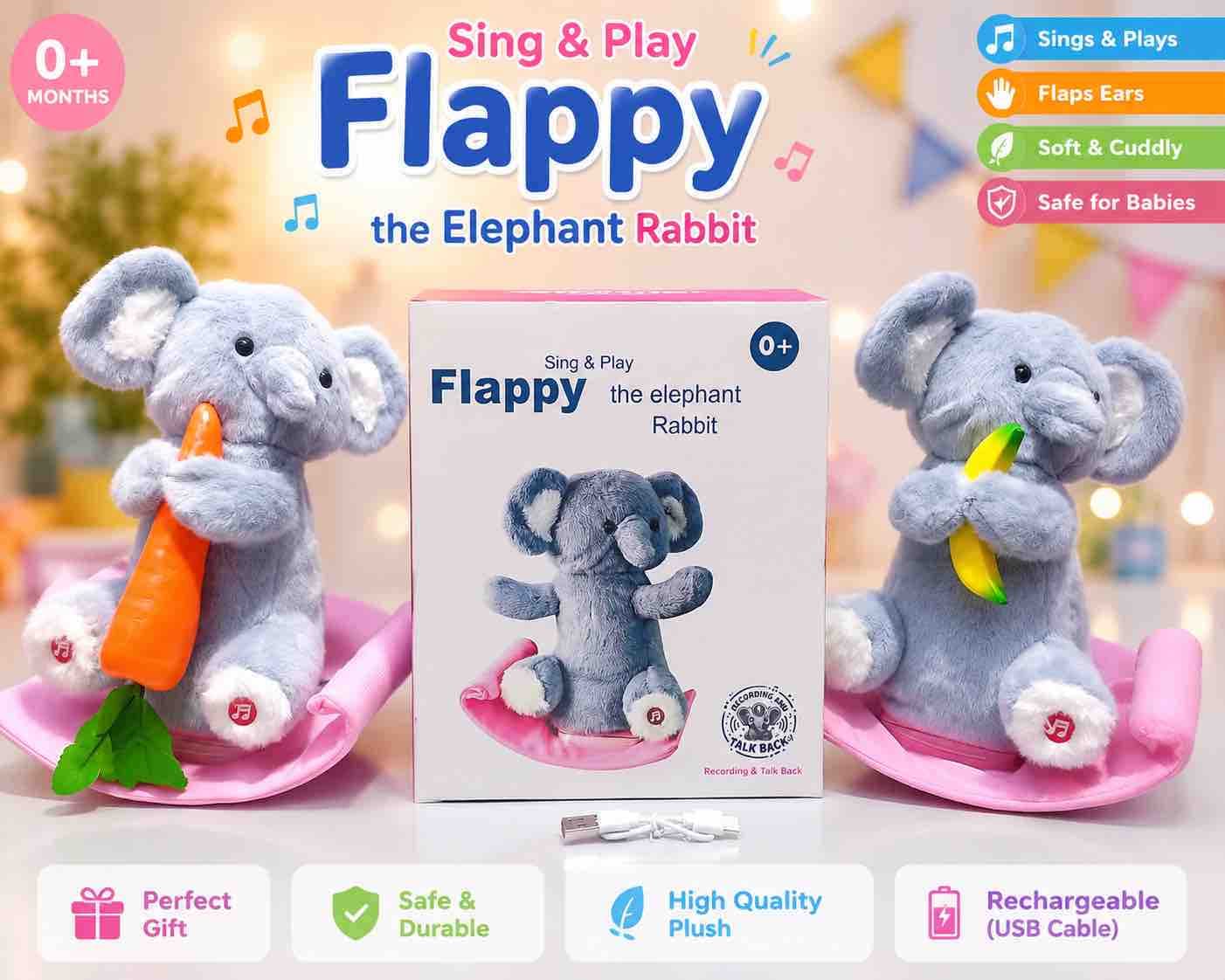 Kidoyz Flappy Rabbit Dancing Musical Elephant Toy | Talking Interactive Baby Toy with 120 Songs & Recording