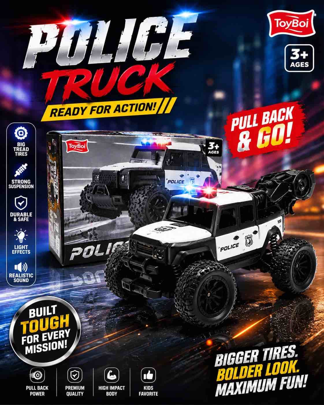 Kidoyz Remote Control POLICE TRUCK Monster Car - Color as per stock — view 2