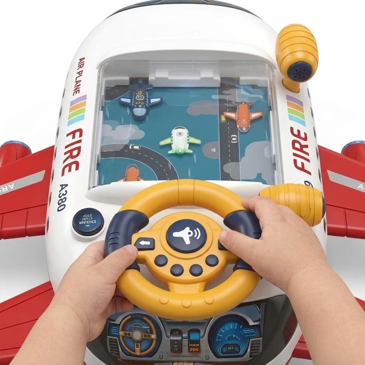 Kidoyz Aeroplane Racing Aircraft Game Console Toys for Kids, Premium Interlocking Mechanical Steering Wheel Simulation Adventure, Steering Control Screen Game, Dynamic Sounds & Lights