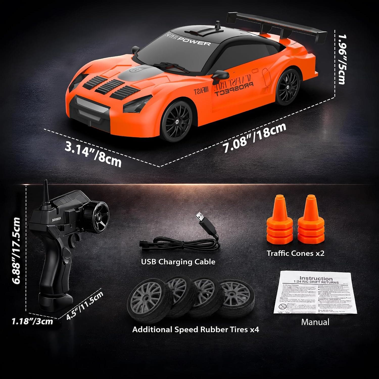 Kiodyz RC Drift Car 2.4GHz 1:24 Scale 4WD High Speed Remote Control Car with LED Lights and Drifting Tires for Adults — view 2