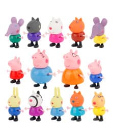 Peppa Pig Family Character Set for Kids with 14 Mini Action Figures Colorful Design Movable Arms and Legs Role Play Educational Toy Gift Pack for Boys and Girls 3+