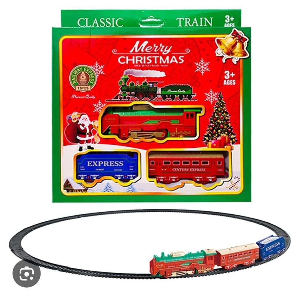 Kidoyz Small Merry Christmas Train Toy | Battery Operated Christmas Train Set for Kids | Mini Holiday Toy Train with Track | Festive Decorative Toy for Boys & Girls | Christmas Gift