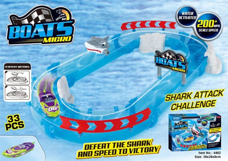 Kidoyz Speed Shark Attack Water Activated Racing Boat Challenge Track Set for Kids|Micro Boats Water Race Track Set with Shark Obstacle for Kids — view 4