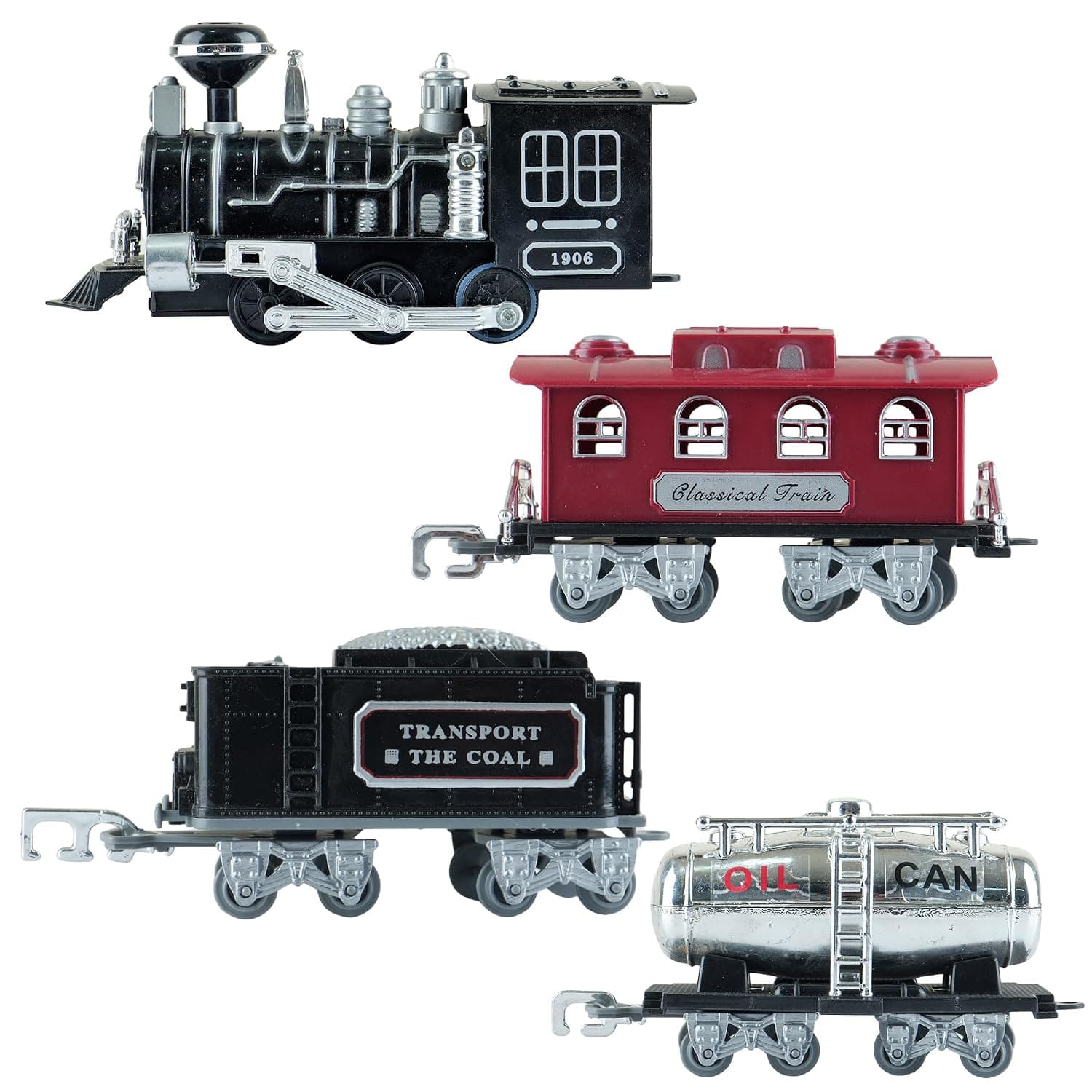 Kidoyz 16 Piece Electric Railway Train Set for Boys & Girls | Classic Steam Engine Toy Train with Track | Rechargeable Battery Powered Train with Light, Sound & Realistic Smoke Effect — view 3