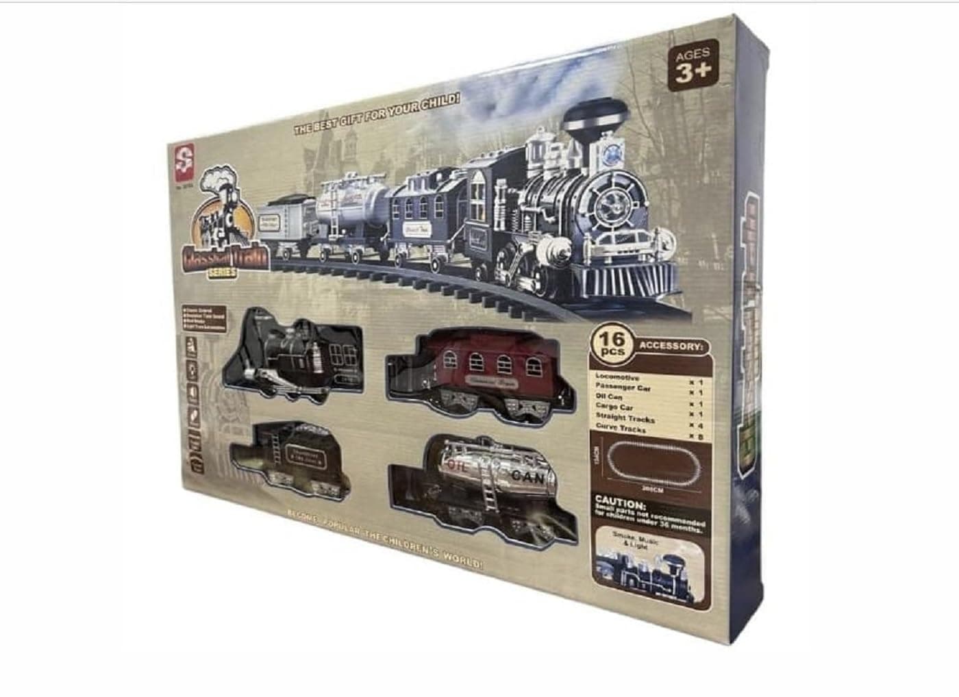 Kidoyz 16 Piece Electric Railway Train Set for Boys & Girls | Classic Steam Engine Toy Train with Track | Rechargeable Battery Powered Train with Light, Sound & Realistic Smoke Effect — view 4