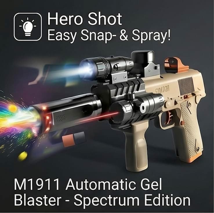 Kidoyz Toy M1911 Gel Blaster, Rechargeable Electric Shooting Pistol with LED Flashlight, USB Charging, Safety Glasses, Water Beads Included, Outdoor Toy for Kids 14+ — view 4