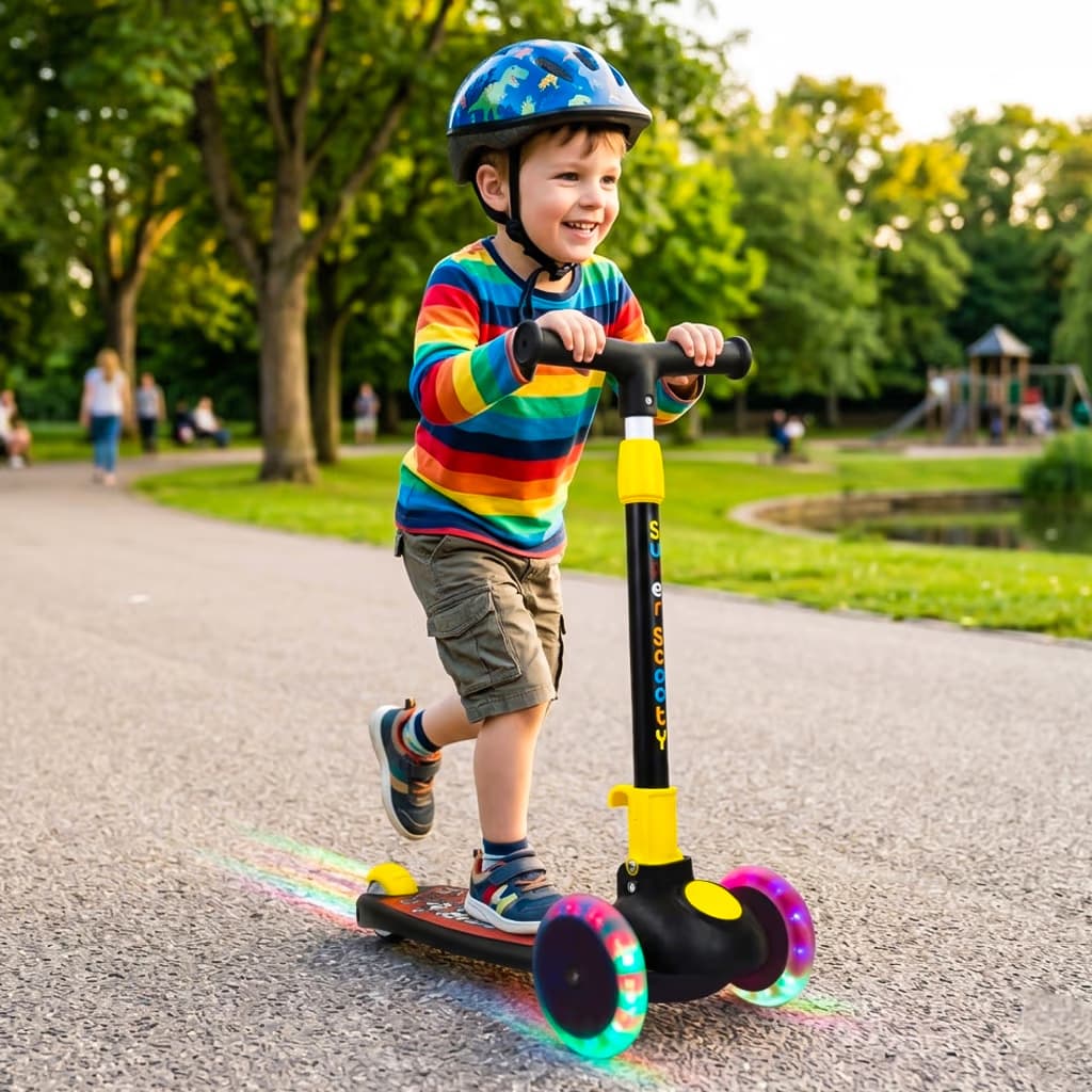 Kidoyz Kids Scooter with PU LED Wheels, Foldable Design, 4-Level Adjustable Handlebar, Stable Standing Board, for Ages 3-8 Years
