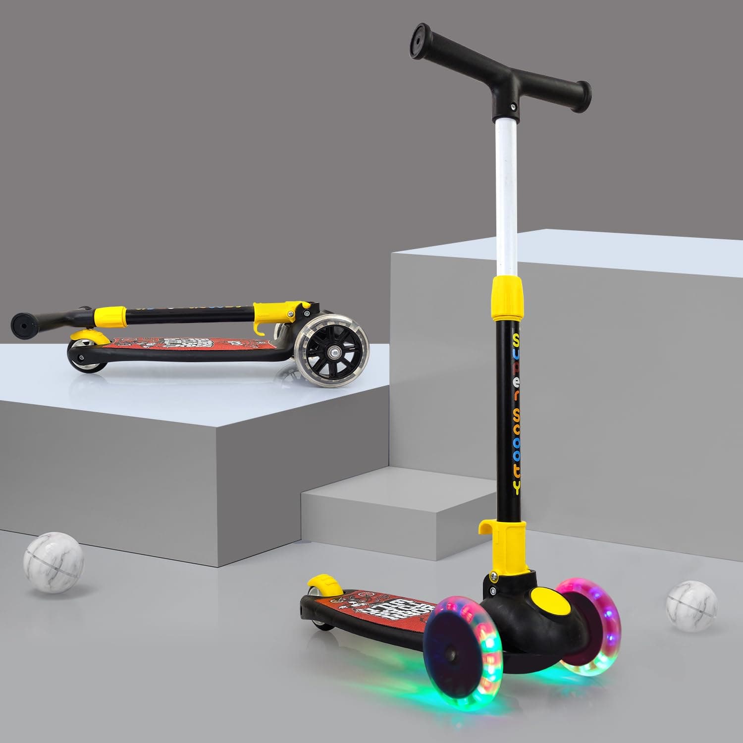 Kidoyz Kids Scooter with PU LED Wheels, Foldable Design, 4-Level Adjustable Handlebar, Stable Standing Board, for Ages 3-8 Years