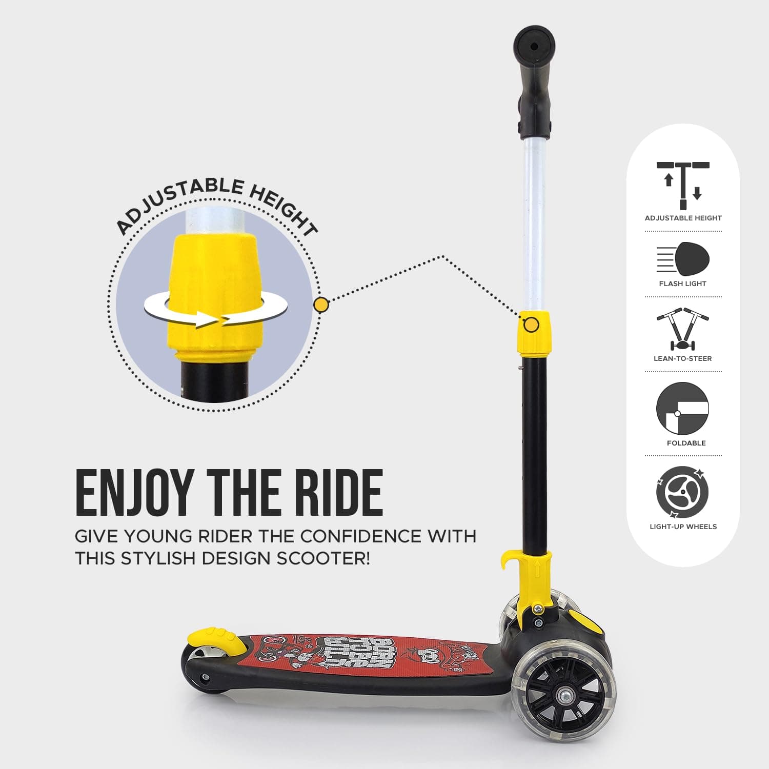 Kidoyz Kids Scooter with PU LED Wheels, Foldable Design, 4-Level Adjustable Handlebar, Stable Standing Board, for Ages 3-8 Years — view 3