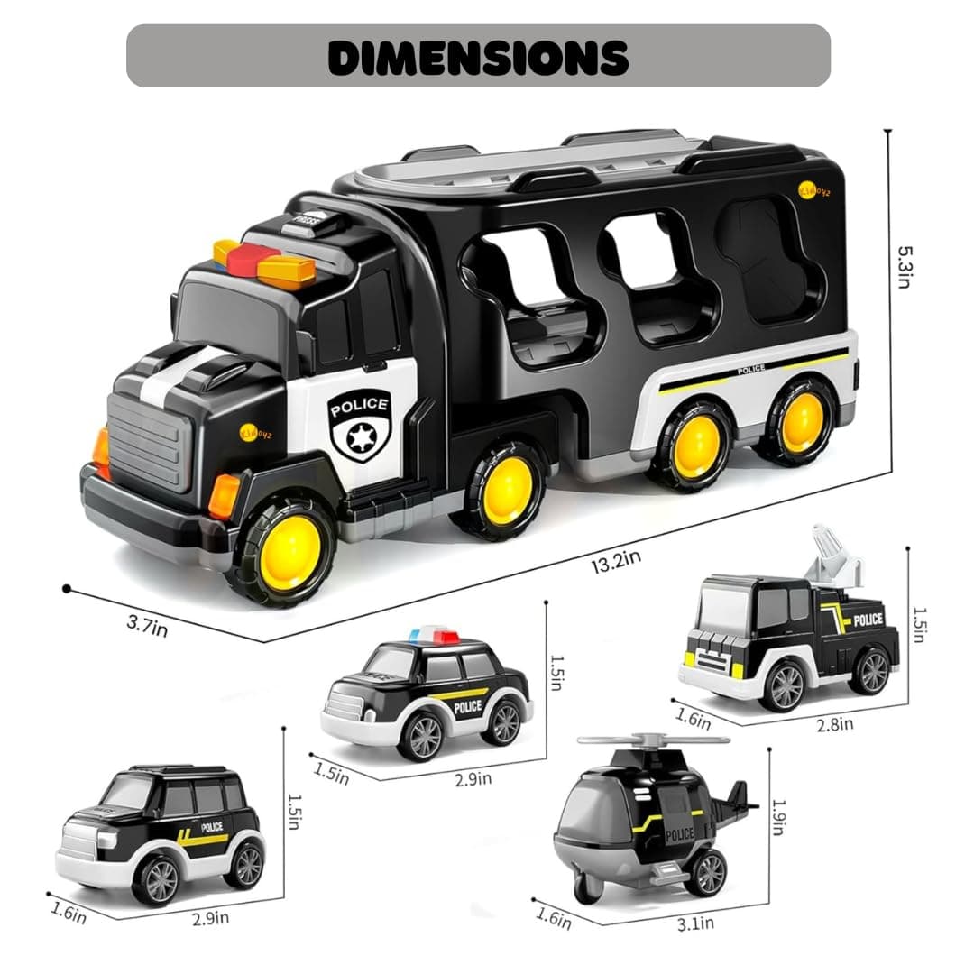 Kidoyz 5 in 1 Police Truck Toys for Kids Big Size | Boy Toys 3 4 5 6 7 Years Old | Friction Powered Transport Vehicle Carrier Truck Set | Birthday Gift for 3-5 Year Old Boys & Girls — view 3