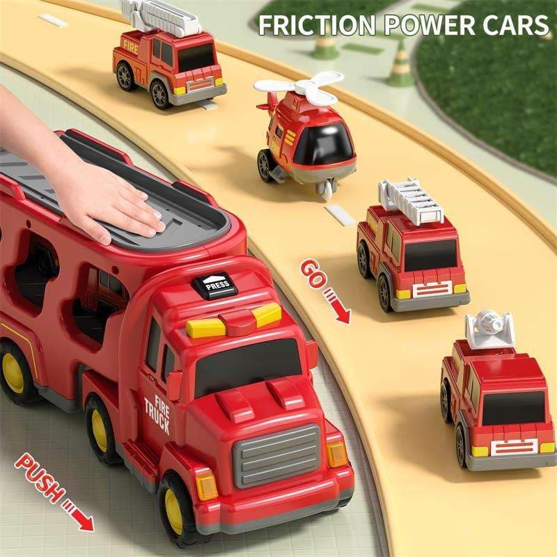Kidoyz 5-in-1 Fire Truck Toy Set for Kids | Fire Truck for Kids with Lights & Sound, Movable Ladder & Crane | Emergency Rescue Carrier Vehicle | Friction Powered Playset for Boys & Girls Ages 3-7 — view 4