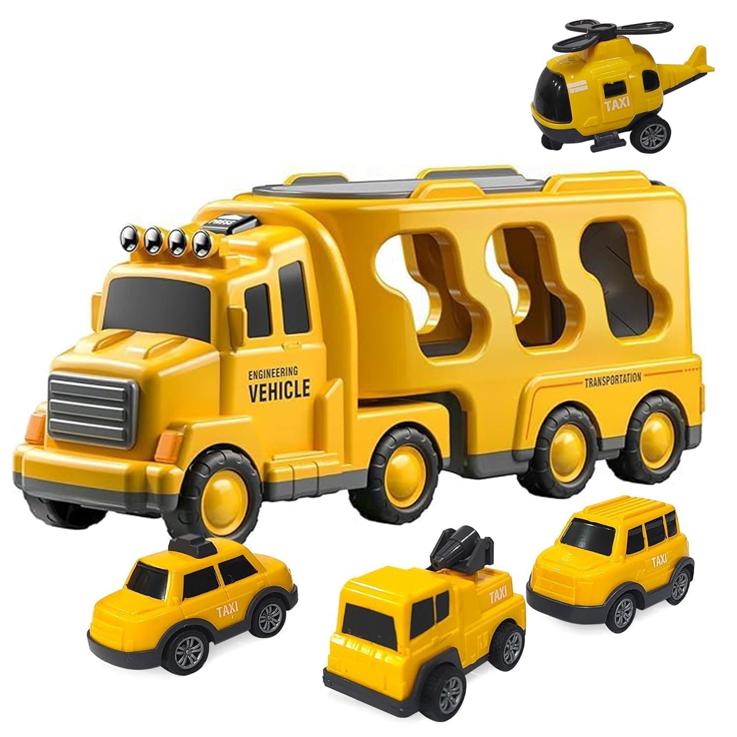 Kidoyz 5-in-1 JCB Engineering Truck Toy Set for Kids | JCB Construction Truck with Excavator, Crane & Digger Arm | Friction Powered Playset | Educational Toy for Boys & Girls Ages 3-7