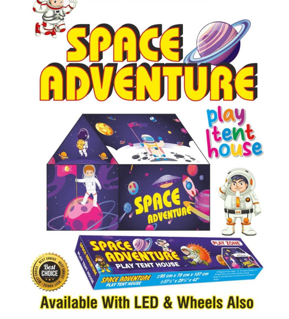 Kidoyz Space Adventure Play Tent House with LED Lights for Kids | Rectangle Box Packaging | 3x3x3.5 ft | Space Theme Kids Tent