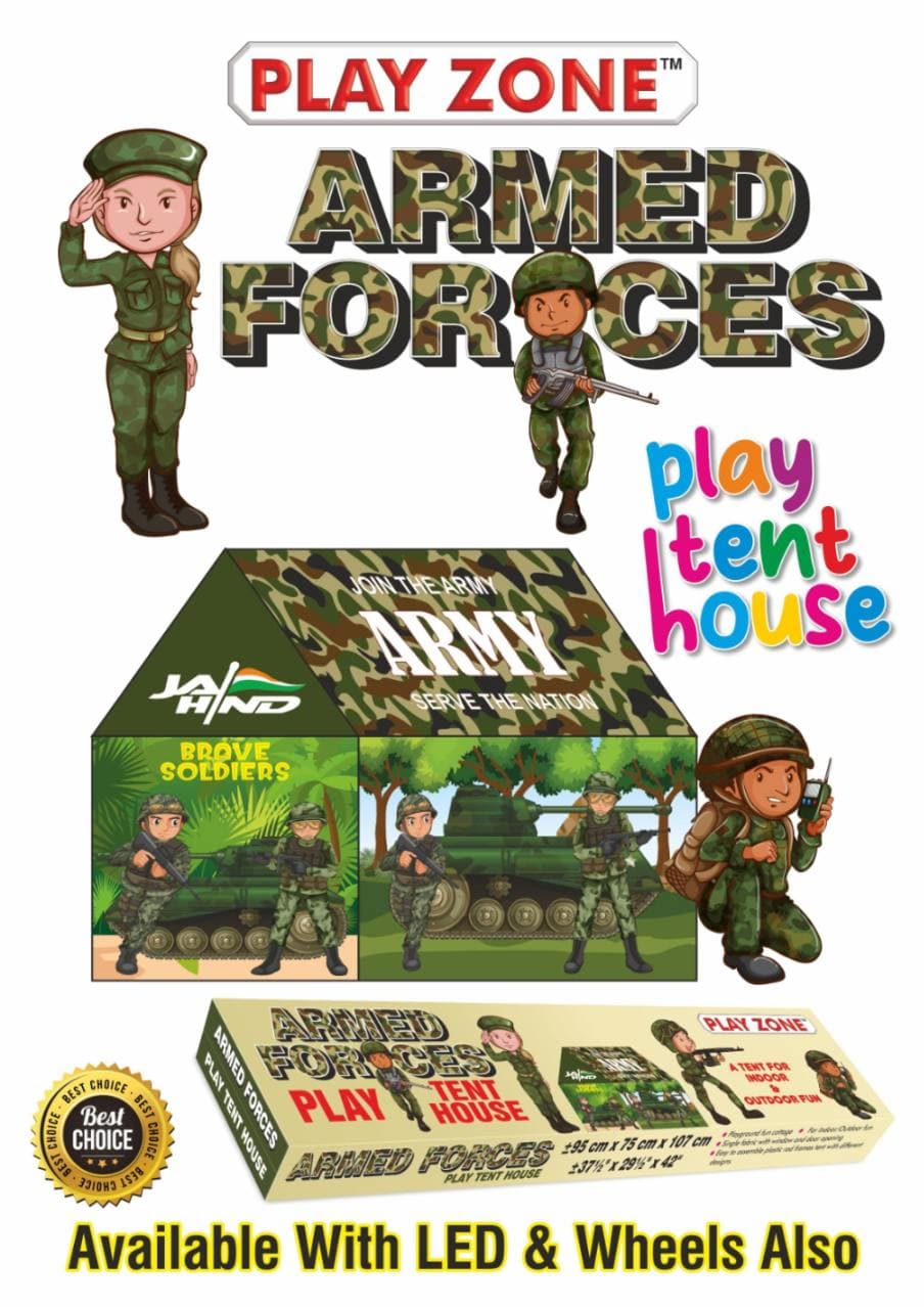 Kidoyz Armed Forces Play Tent House for Kids | Indoor & Outdoor Play Tent | 3x3x3.5 ft | Army Theme Kids Tent