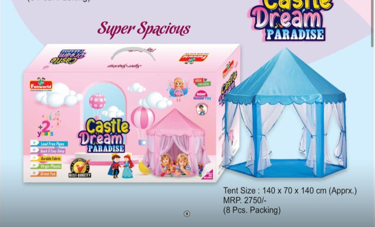 Kidoyz Castle Dream Paradise Play Tent House for Kids | Super Spacious Hexagonal Castle Tent | 140x70x140 cm | Indoor & Outdoor Princess Play Tent