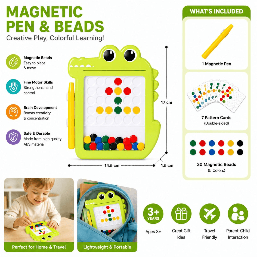 Kidoyz Magnetic Drawing Pad for Kids with Stylus Pen | Reusable Magnetic Doodle Board | Educational Writing & Learning Toy for Boys & Girls Age 2-5 Years | Birthday & Return Gift (Crocodile Board) — view 2