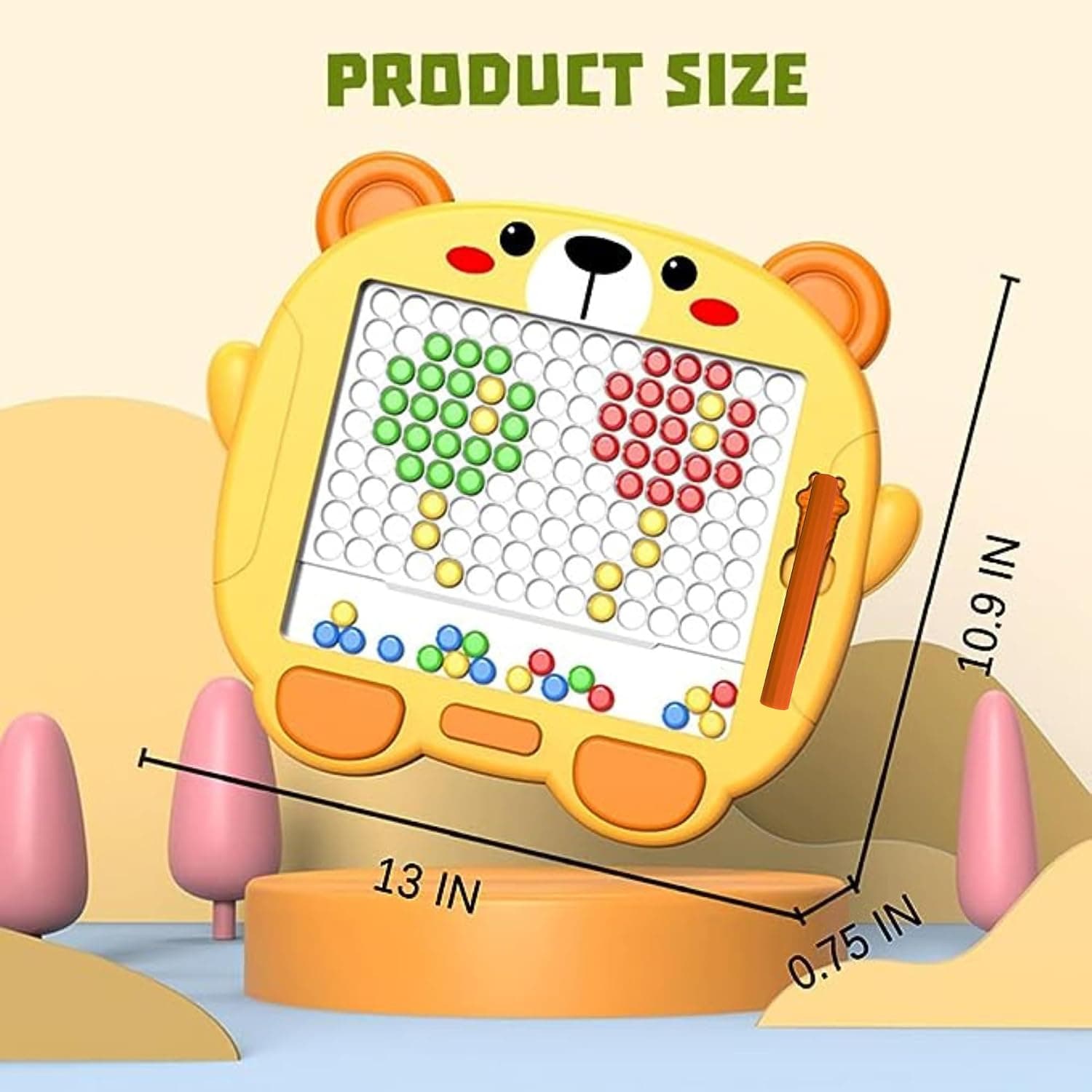 Magnetic Slate Magnetic Drawing Board for Kids Doodle Board Magnetic Beads Pen Drawing Board Dot Art Educational Travel Toys for 2 3 4 5 6 7 8 Year Old Boys Girl (Bear Slate) — view 2