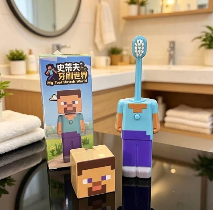 Kidoyz Minecraft Character Toothbrush for Kids | Expandable Pixel Style Travel Toothbrush - 1Pcs — view 2