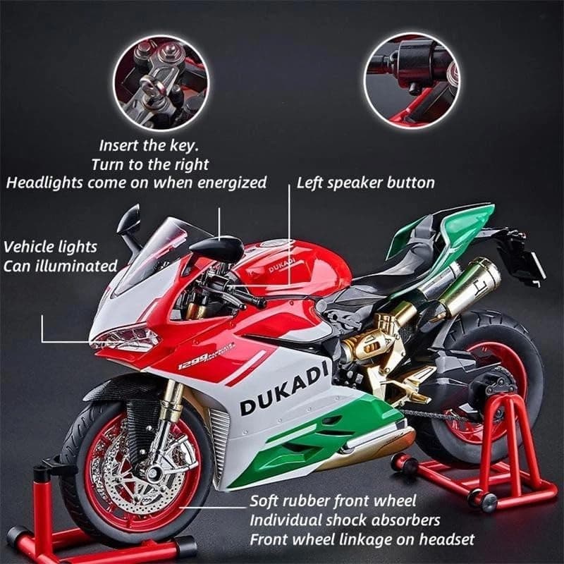 KIDOYZ Ducati Panigale Diecast Motorcycle Toy 1:9 Scale | 23.5cm Model Bike with LED Lights, Sound Effects, Ignition & Smoke Spray | Red White Green — view 6