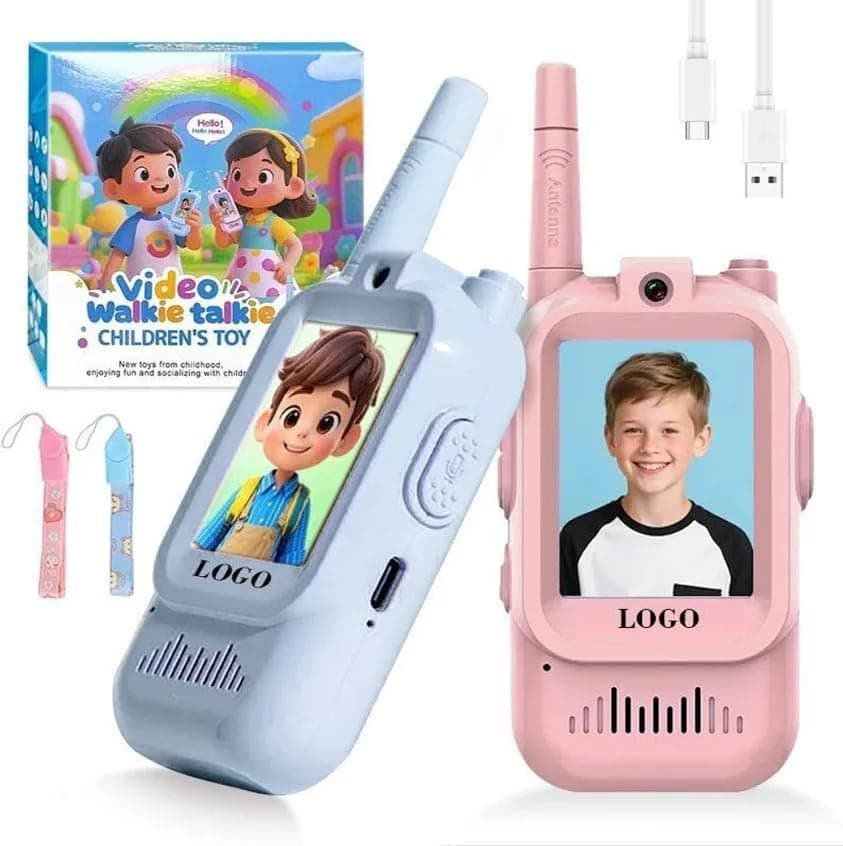KIDOYZ Video Calling Toy Set Pack of 2 | Interactive Kids Walkie Talkie with Camera, Speaker, Push-to-Talk & Voice Changer | Pink & Blue | Type-C Rechargeable