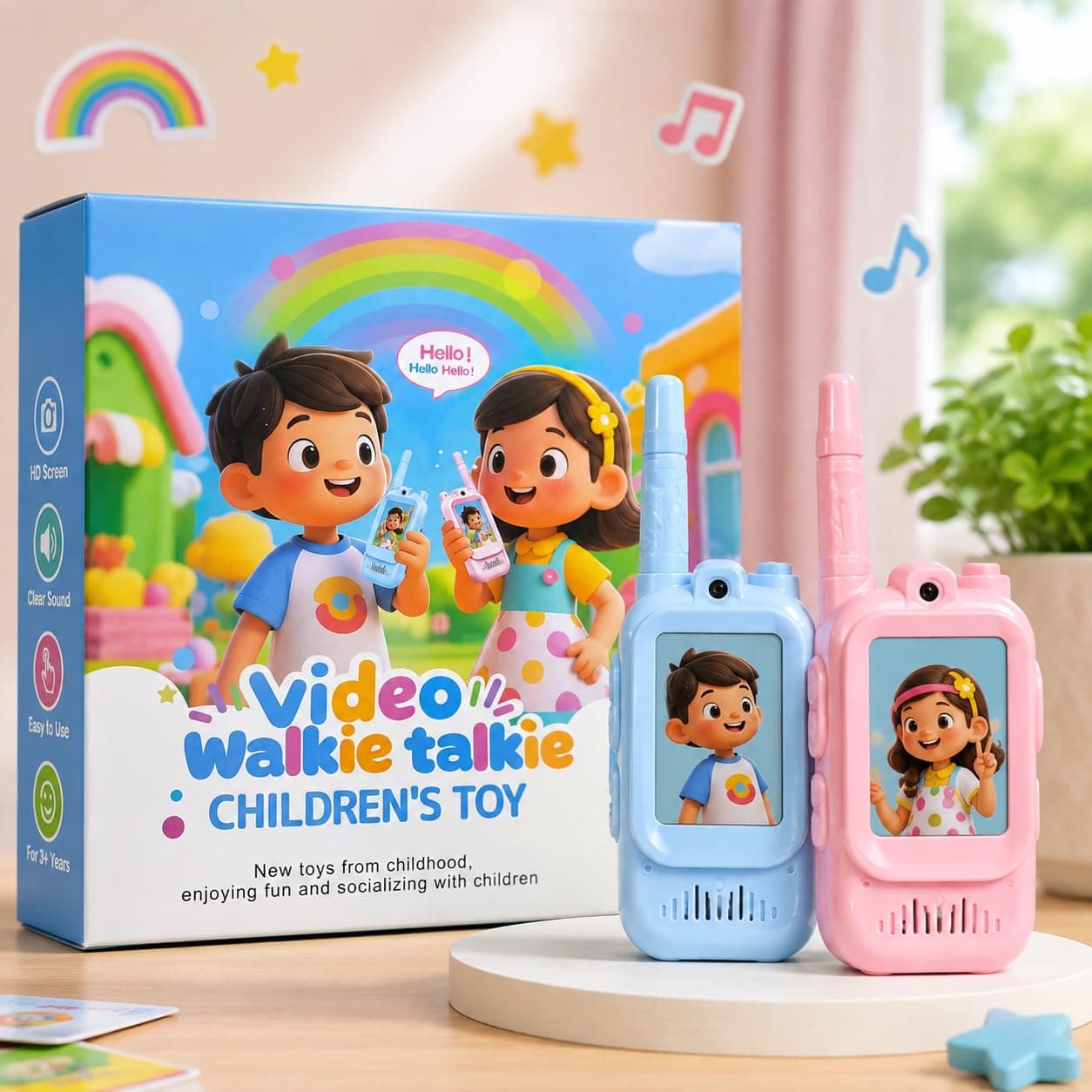 KIDOYZ Video Calling Toy Set Pack of 2 | Interactive Kids Walkie Talkie with Camera, Speaker, Push-to-Talk & Voice Changer | Pink & Blue | Type-C Rechargeable — view 3