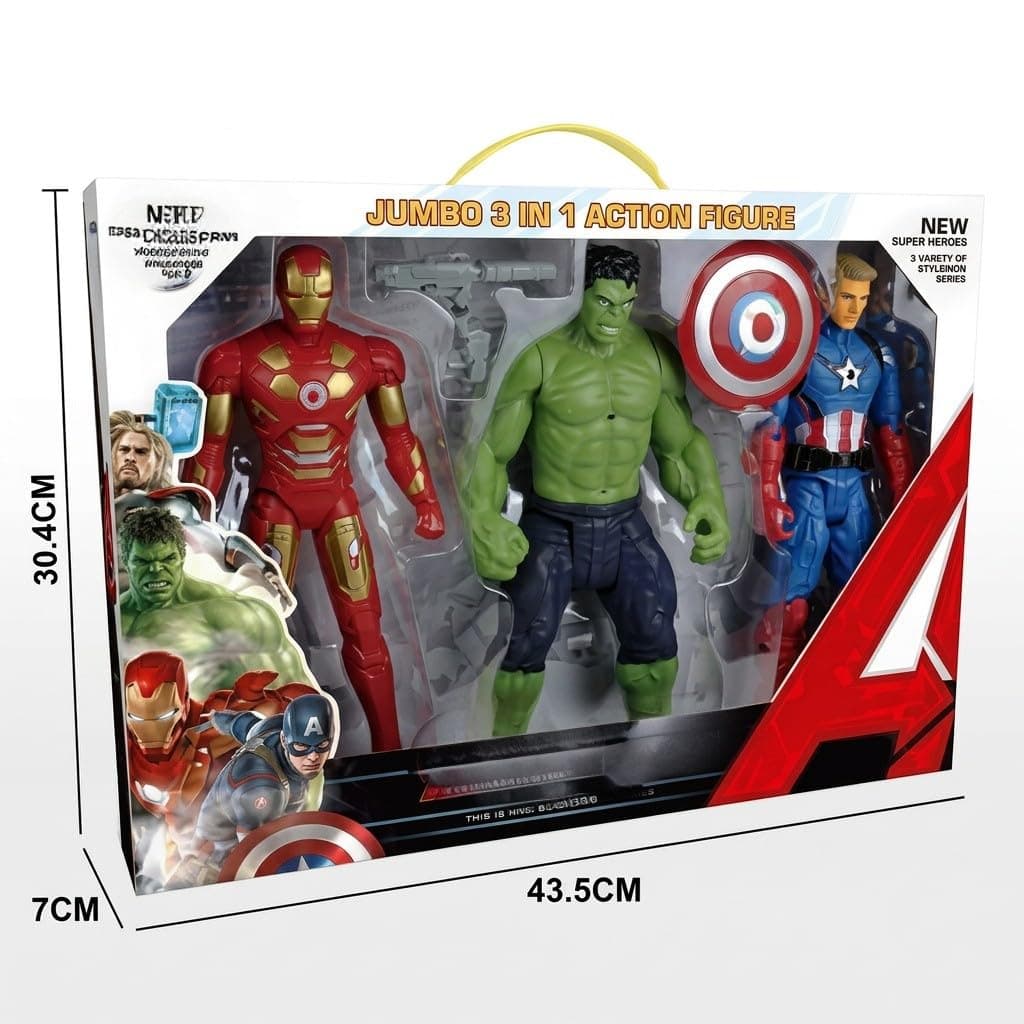 KIDOYZ 3-in-1 Jumbo Superhero Action Figure Set | Large Iron Man, Hulk & Captain America Figures with Accessories | Collectible Pretend Play Toys for Boys & Girls Ages 3+ — view 2