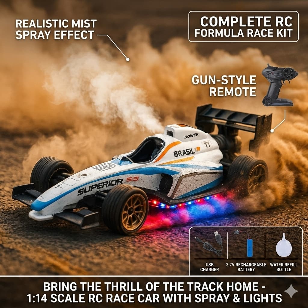 Superior Formula 1 RC High-Speed Racing Car with Smoke Spray and LED Lights