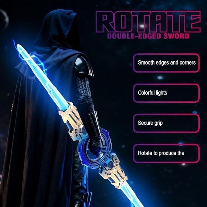 Fire Spiral Sword Double-Edged Lightsaber Toy with 360° Rotating Action — view 2