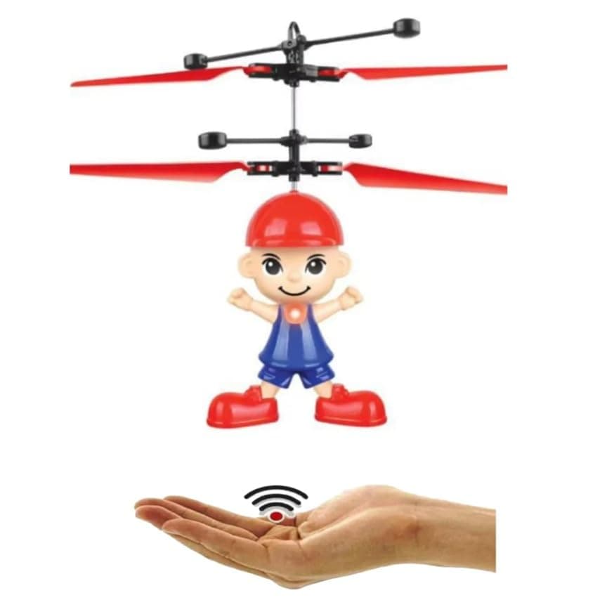 Kidoyz Cartoon Boy Helicopter Toy with Hand Sensor | Rechargeable LED Induction Drone for Kids | Infrared Control Flying Toy for Boys & Girls