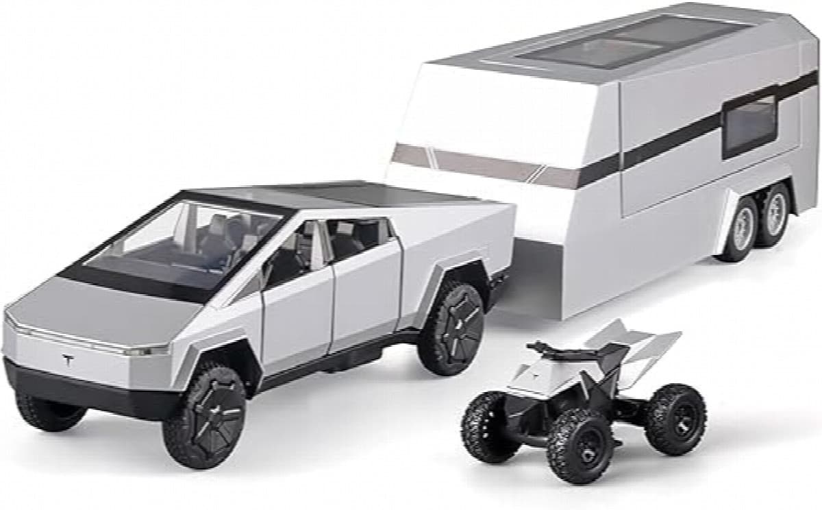 1:32 Scale Tesla Cybertruck with Pickup Trailer Alloy Car Model With Sound and Light
