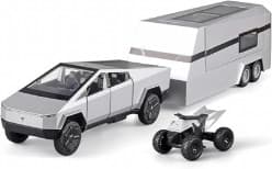 1:32 Scale Tesla Cybertruck with Pickup Trailer Alloy Car Model With Sound and Light