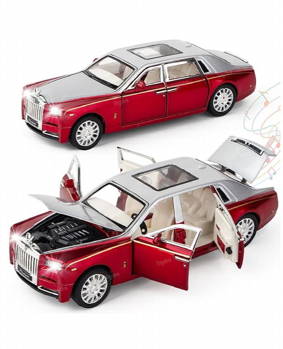 Die-Cast Rolls Royce Car for Kids Model Car with Sound and LED Light Friction Powered Pull Back Car for Girls and Boys - RED
