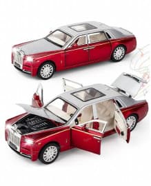 Die-Cast Rolls Royce Car for Kids Model Car with Sound and LED Light Friction Powered Pull Back Car for Girls and Boys - RED