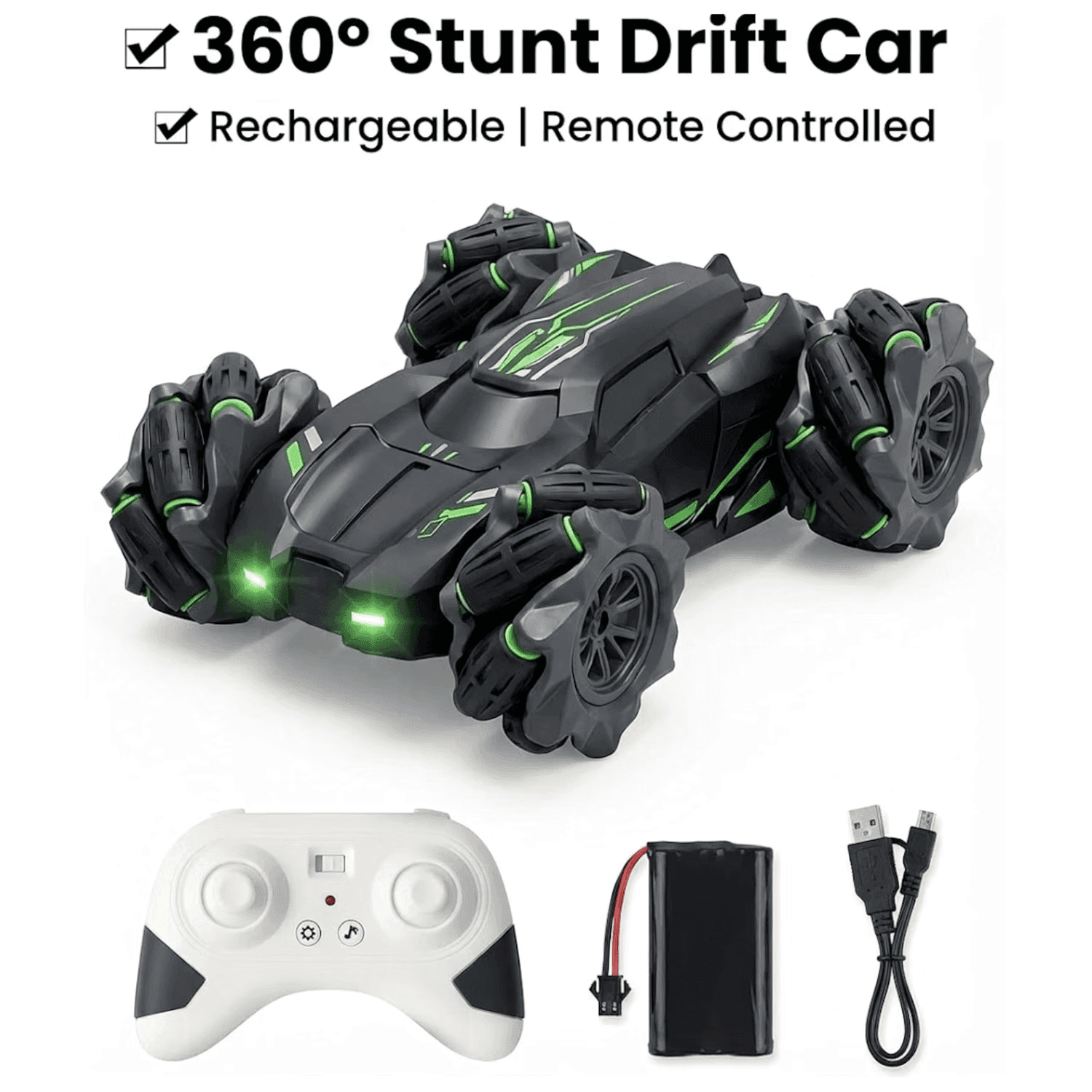 Kidoyz Remote Control Drift Stunt Car 4WD | 360° Rotating | DualSided Climbing | High-Speed Tumbling | Rechargeable Stunt Car | C-Type Charging — view 4