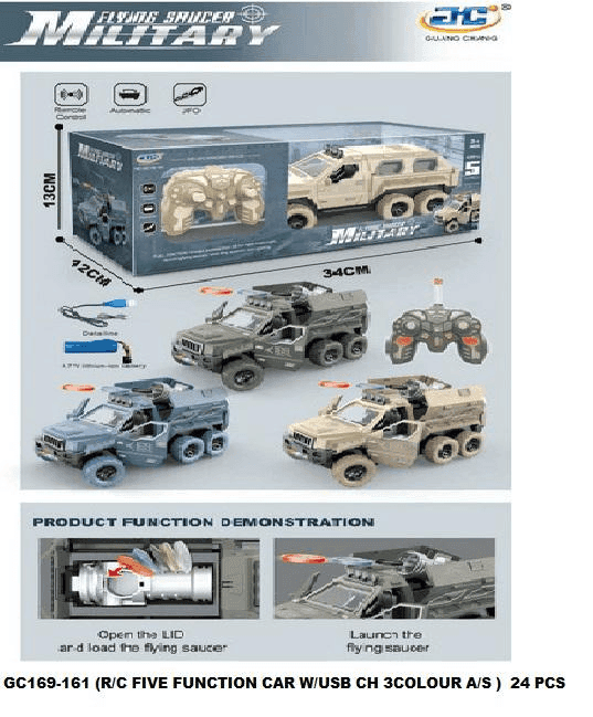 Kidoyz RC UFO Armed Armored Car Toy with Flying Disc Launcher, 6-Wheel Off Road Remote Control Truck with LED Lights, Music, Auto Doors, Kids Military Vehicle — view 3