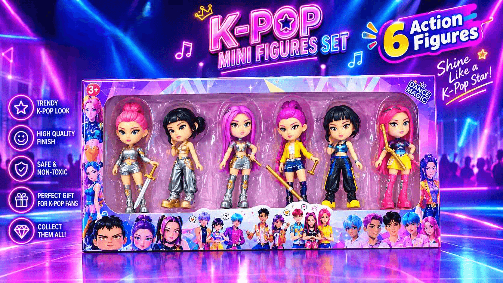 6-Piece K-Pop Idol Figure Set – Collectible Toy Figures for Kids, Display & Cake Topper Decoration (Pack of 6) — view 3