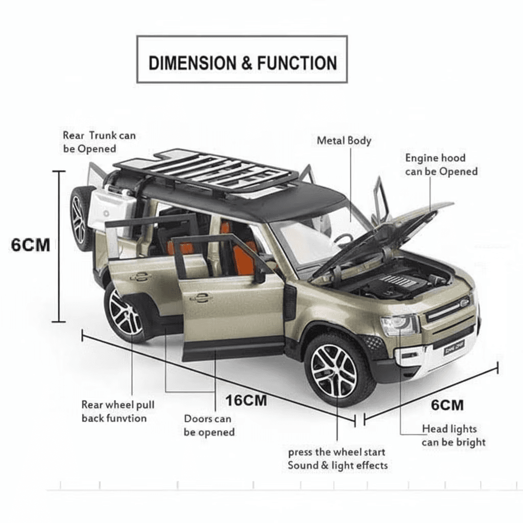 Range Rover Defender 1:32 Scale Model Car Exclusive Alloy Metal Pull Back Die-cast Car Metal Pullback Toy car with Openable Doors & Light Music Best Gifts Toys Kids【Colors as Per Stock】 — view 3