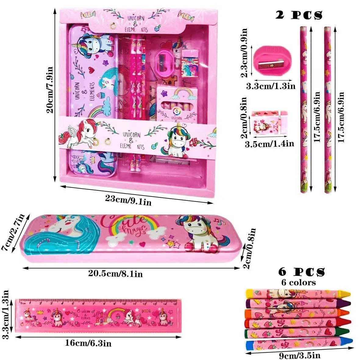 Kidoyz Unicorn Stationery Gift Set for Kids | Premium Metal Pencil Box with Crayons, Pencils, Ruler, Eraser & Sharpener | Back to School Gift — view 2