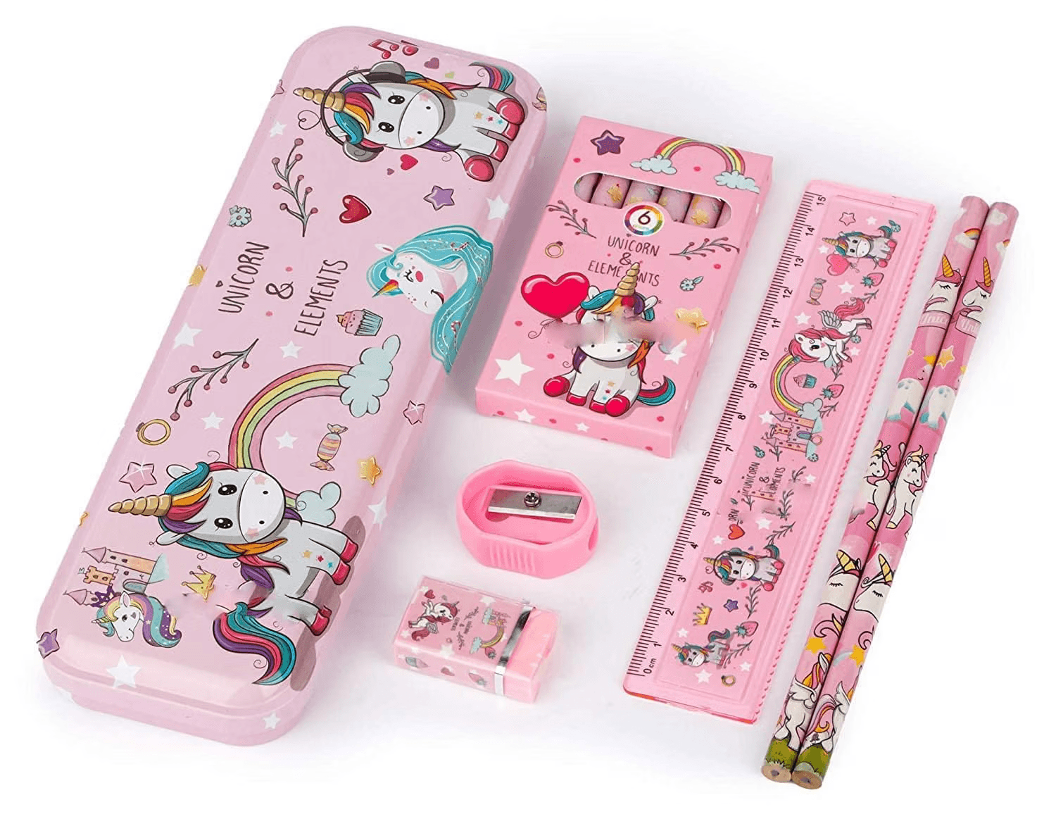 Kidoyz Unicorn Stationery Gift Set for Kids | Premium Metal Pencil Box with Crayons, Pencils, Ruler, Eraser & Sharpener | Back to School Gift — view 3