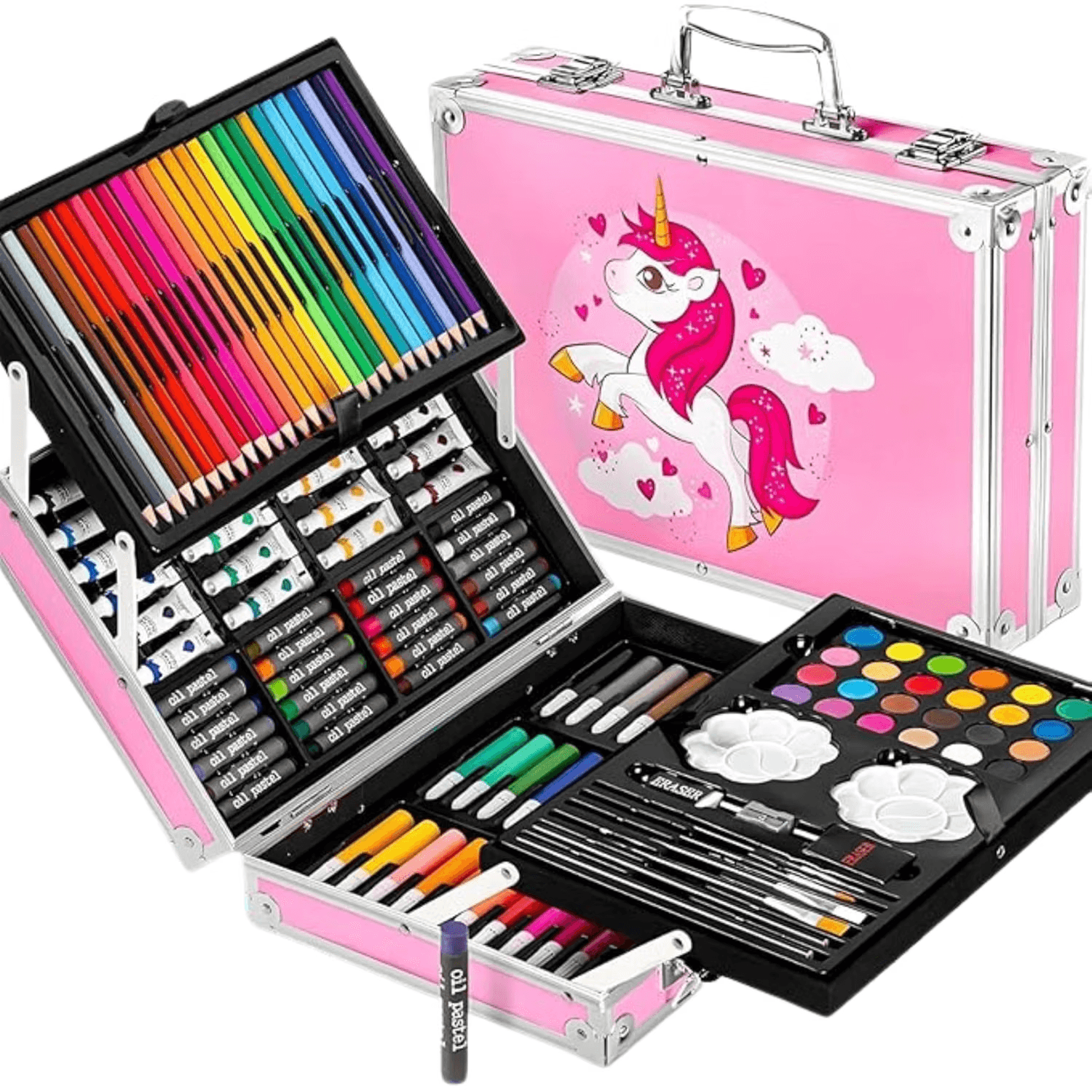 Kidoyz Art Set for Kids, 145 Pieces Drawing Kit with Colour Pencils, Oil Pastels, Paint Brushes, Unicorn Theme Art Set