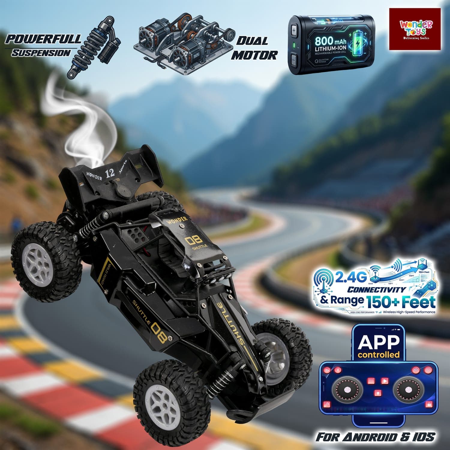 Rock Raider Pro RC Off-Road Buggy | App + 2.4GHz Remote Control  | Mist Exhaust Effect | LED Light Bar | 45° Climbing |  Rechargeable Type-C | Gift for Boys | Ages 6+ — view 3