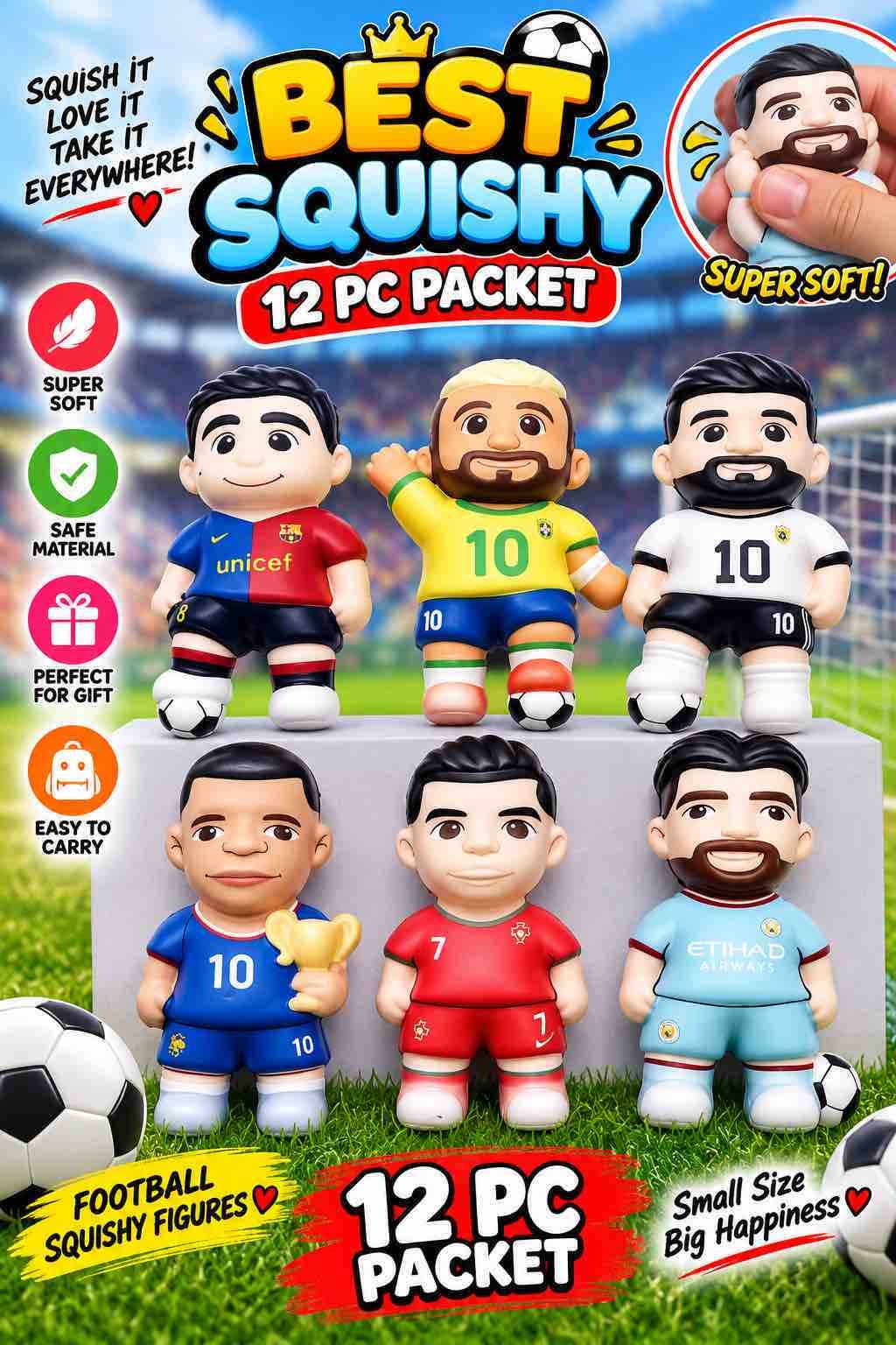 Kidoyz 12Pcs Footballer Squishy Toys Set — Stress Relief Squeeze Ball Figures for Kids — view 3
