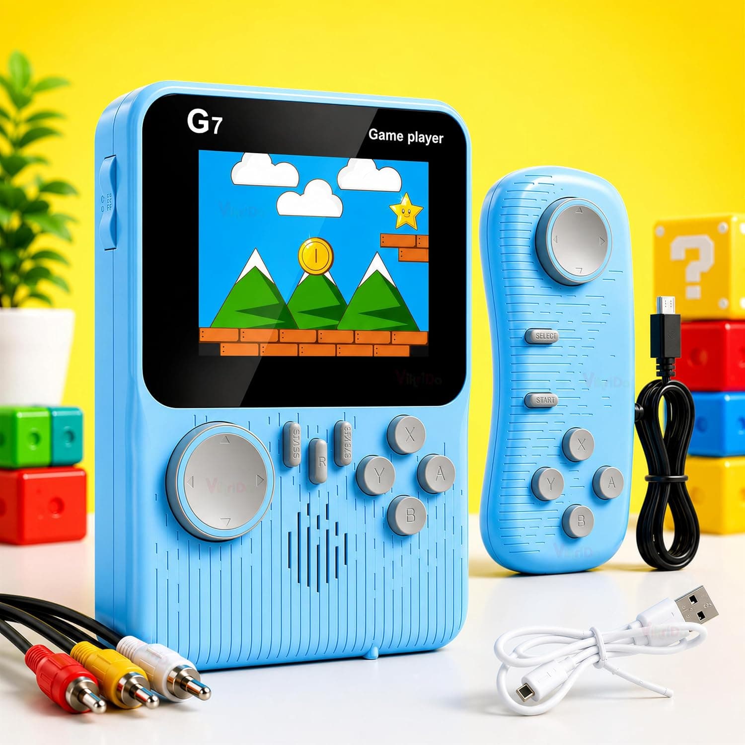 Kidoyz G7 Handheld Game Player | 500 Classic Games, 2 Player with Second Controller, AV TV Connect, Rechargeable Console