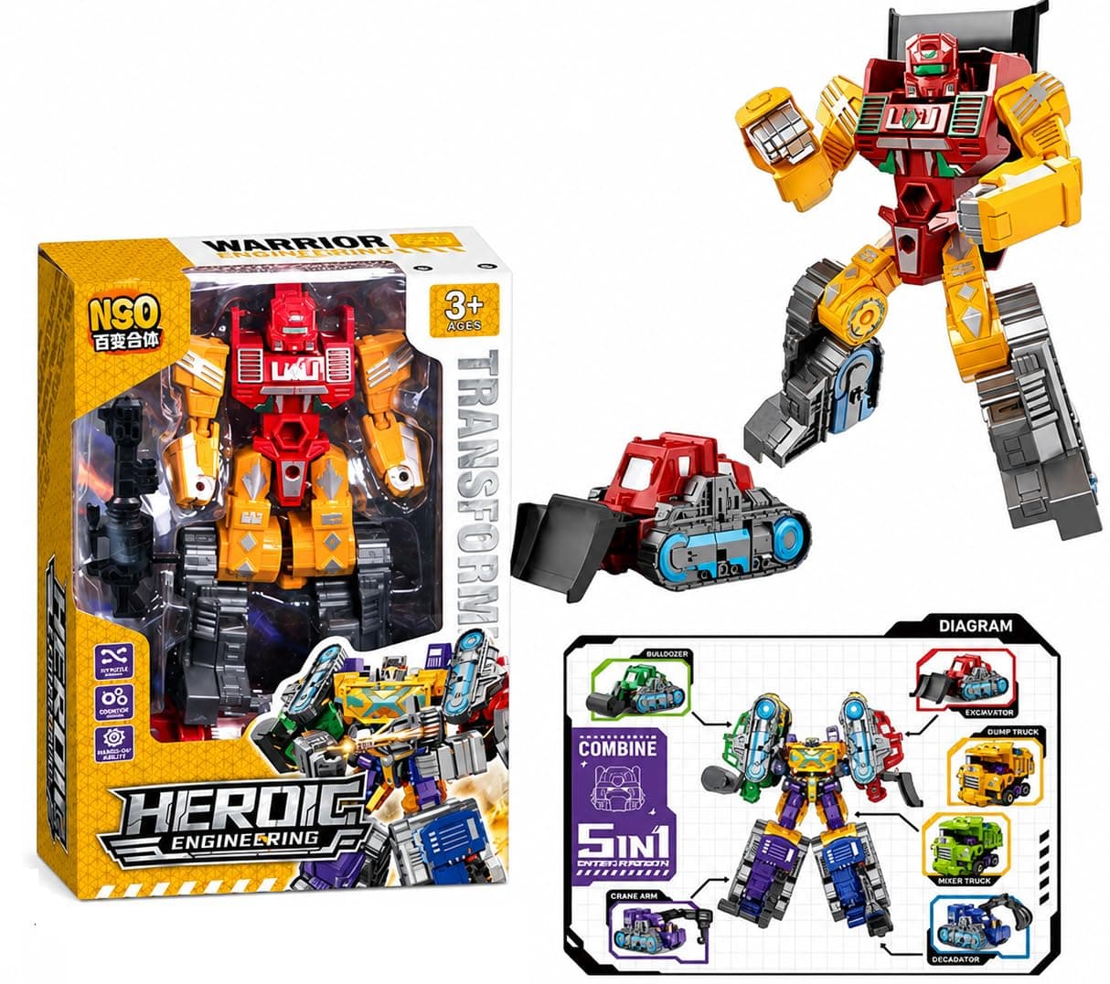 KIDOYZ 5-in-1 Construction Vehicle Robot Toy Set | Transforming Engineering Truck & Vehicle Action Figure Playset with Accessories for Kids Ages 3+ — view 2
