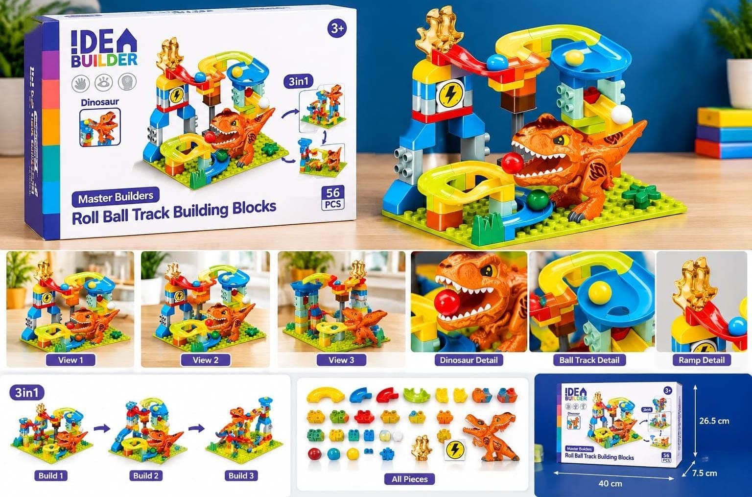 Kidoyz 3 in 1 Dinosaur Marble Run Building Blocks Ages 3+ — view 3