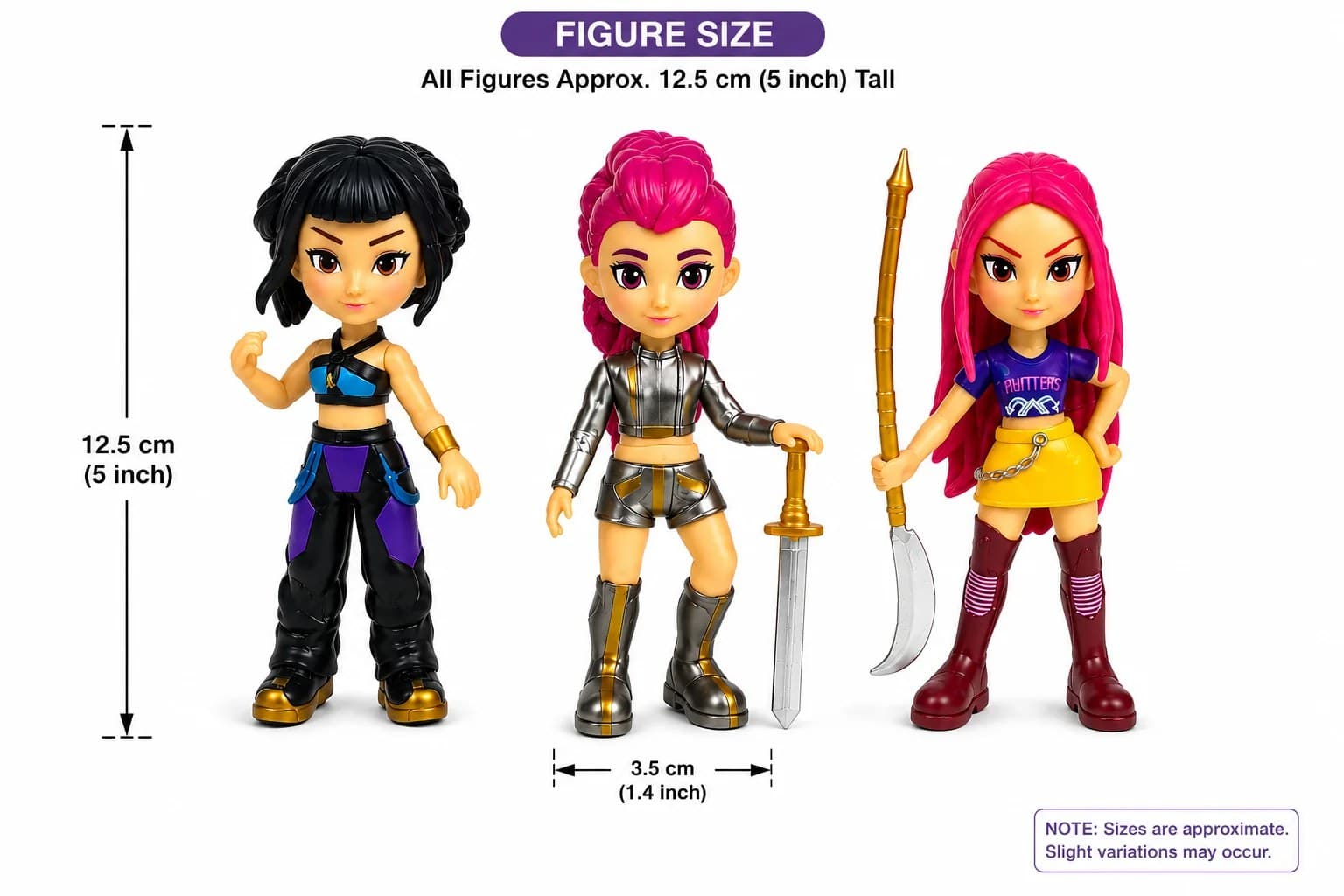 KPOP Demon Hunters Action Figure Set | 3 Collectible High Quality Anime-Style Figures with Weapons | Fantasy Character Toy Gift for Kids, Collectors & Display — view 2