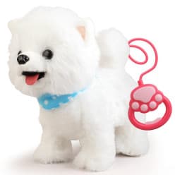 Samoyed Walking Dog Barking Toy Dog for Kid Girl Dog ToyToddler Interactive DogThat Walk Licking Doggy Puppy with Leash, Electric Talking Singing Tail Wag Plush Pretend Dress Up Birthday Gift