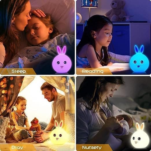 Cute Bunny Night Light | LED Touch Sensor Silicone Rabbit Lamp | Portable Nursery Bedside Night Lamp for Kids, Baby Room, Bedroom & Home Decor — view 4