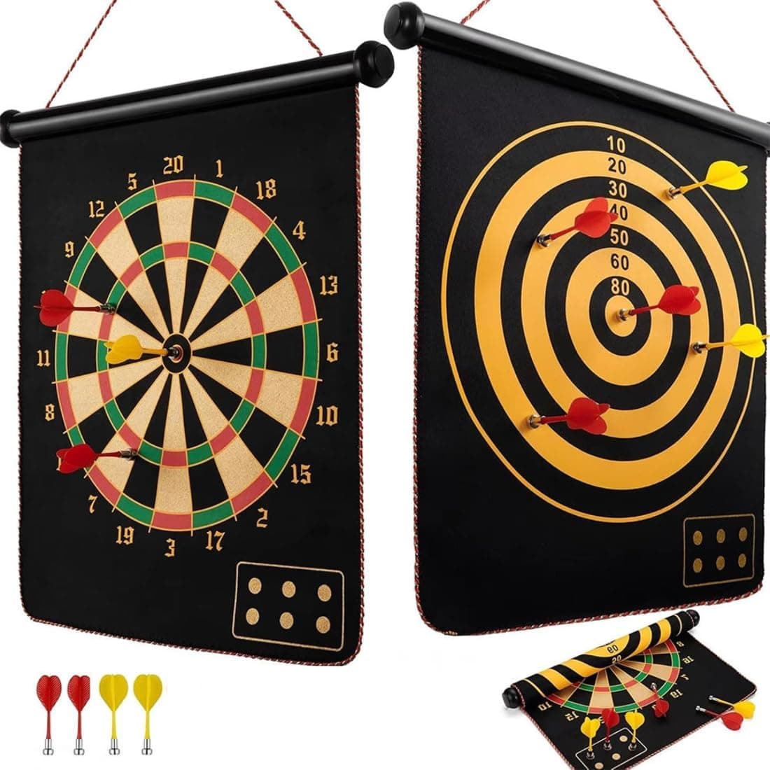 Kidoyz Magnetic Flexible Roll Dart Board for Kids 12 Inch – Safe Dart Game Set with 4 Darts, Indoor Outdoor Sports Toy for Boys Girls, Family Game, Party Game, Birthday Gift Toy